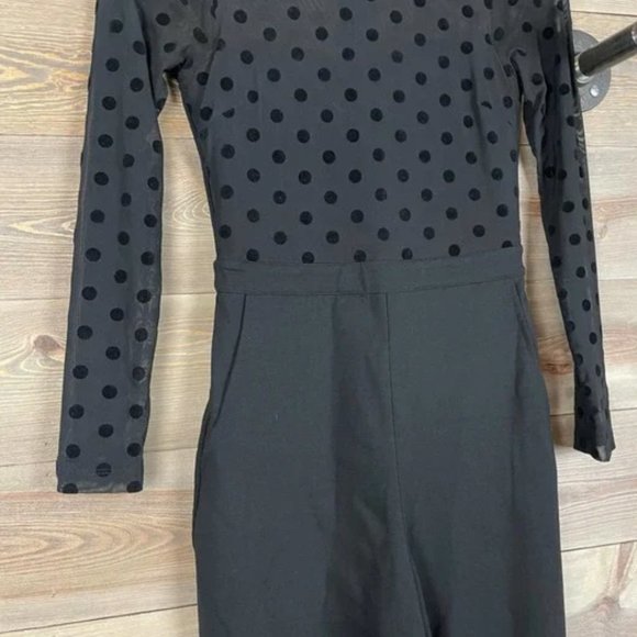 French Connection Lea Mesh Black Polka Dot Jumpsuit Sz 4 - Picture 7 of 10
